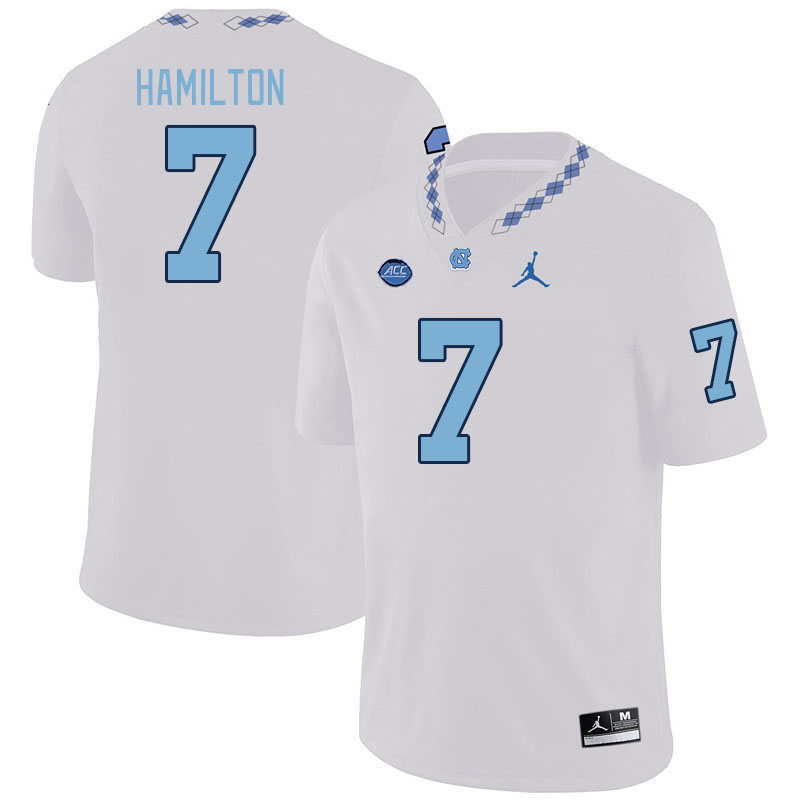Men #7 Christian Hamilton North Carolina Tar Heels College Football Jerseys Stitched-White